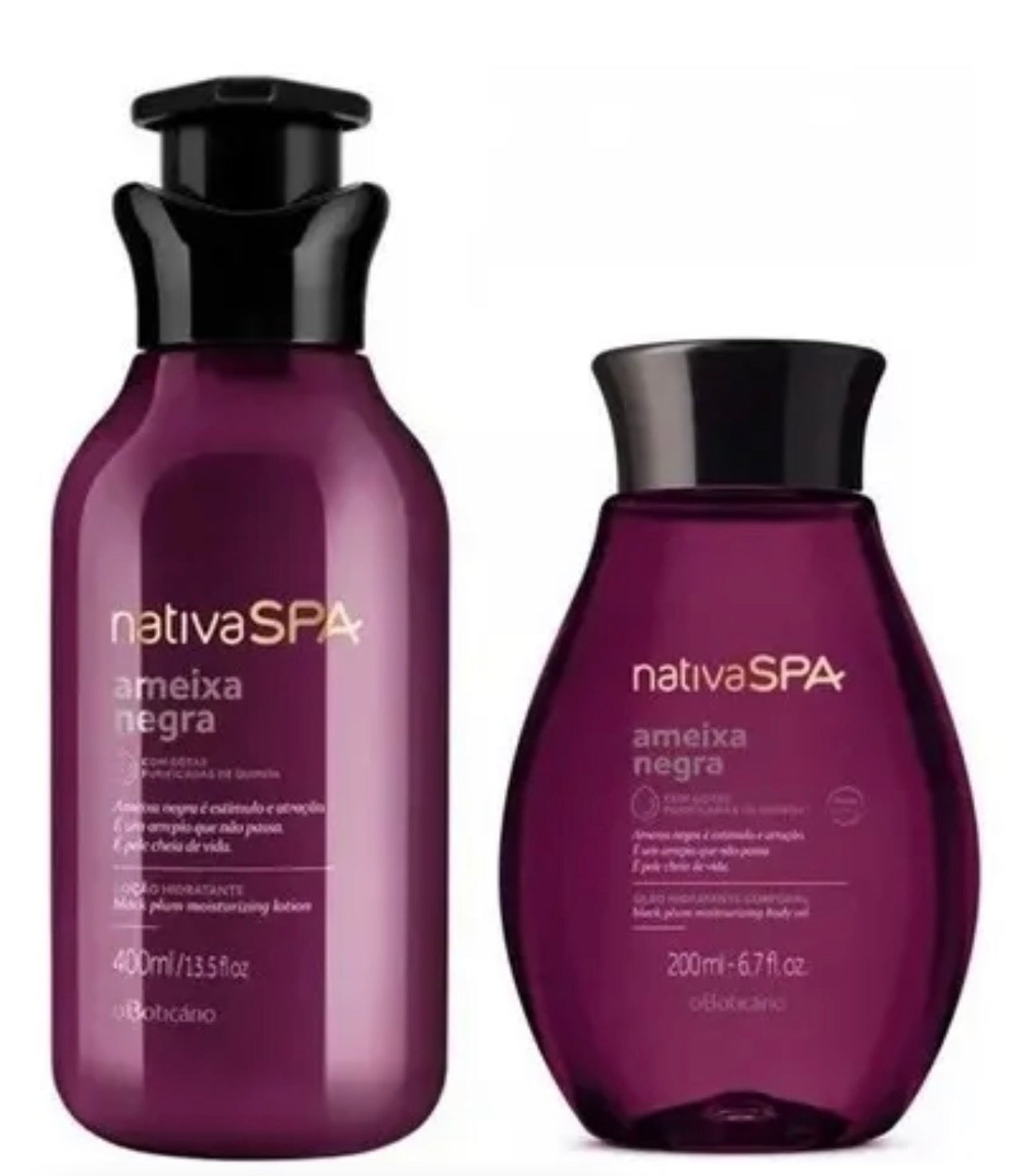 O Boticário NATIVA SPA KIT BLACK PLUM MOISTURIZING LOTION 400ML + BODY OIL 200ML